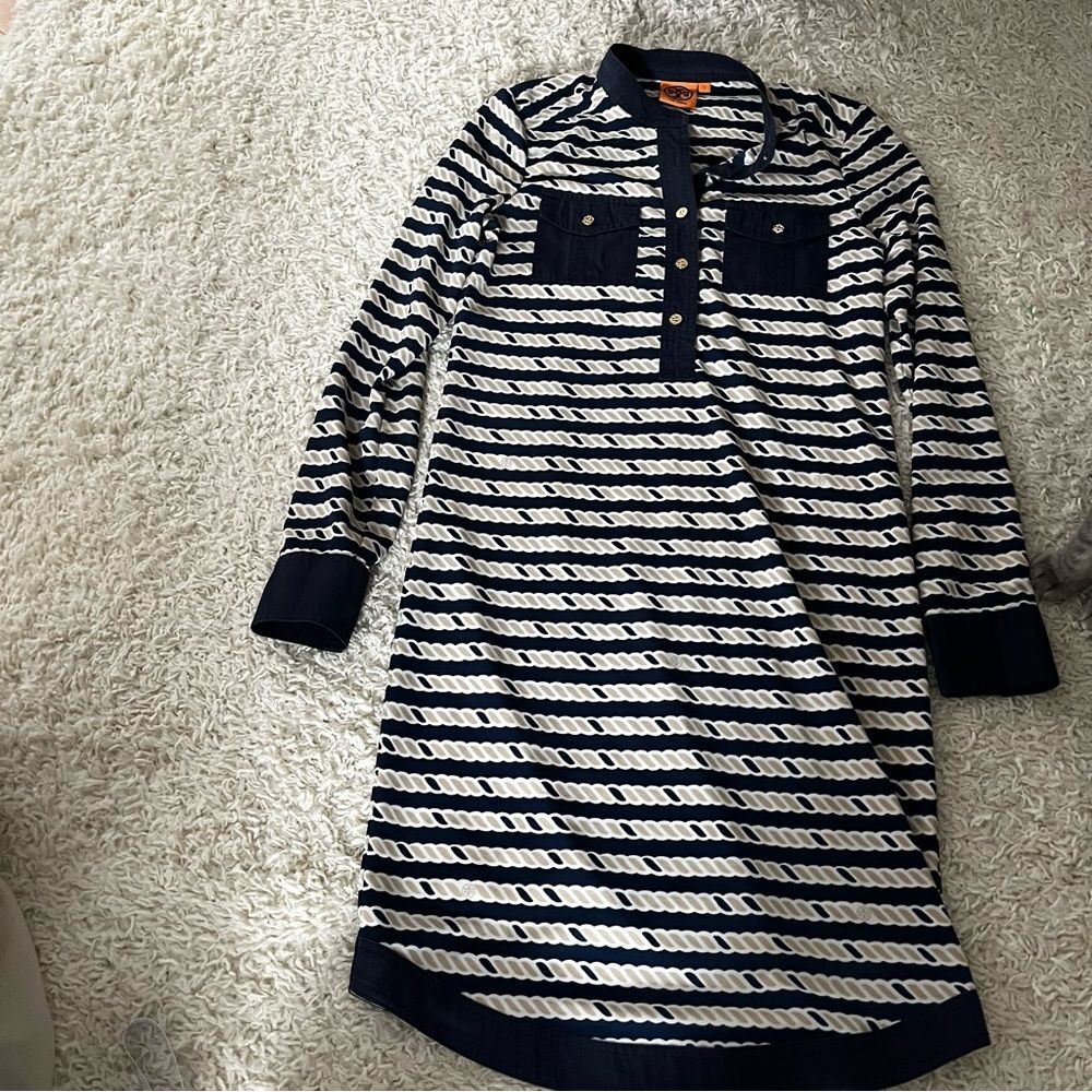 Tory Burch Suzette Shirt dress nautical navy rope size small